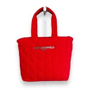 New Karl Lagerfeld Paris Vermillion Red Voyage Terry Designer Tote Bag Style